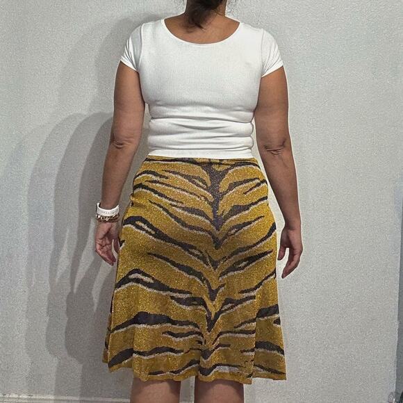 Happy Sheep Gold Metallic Tiger Midi Skirt Sz L NWOT - Picture 12 of 14